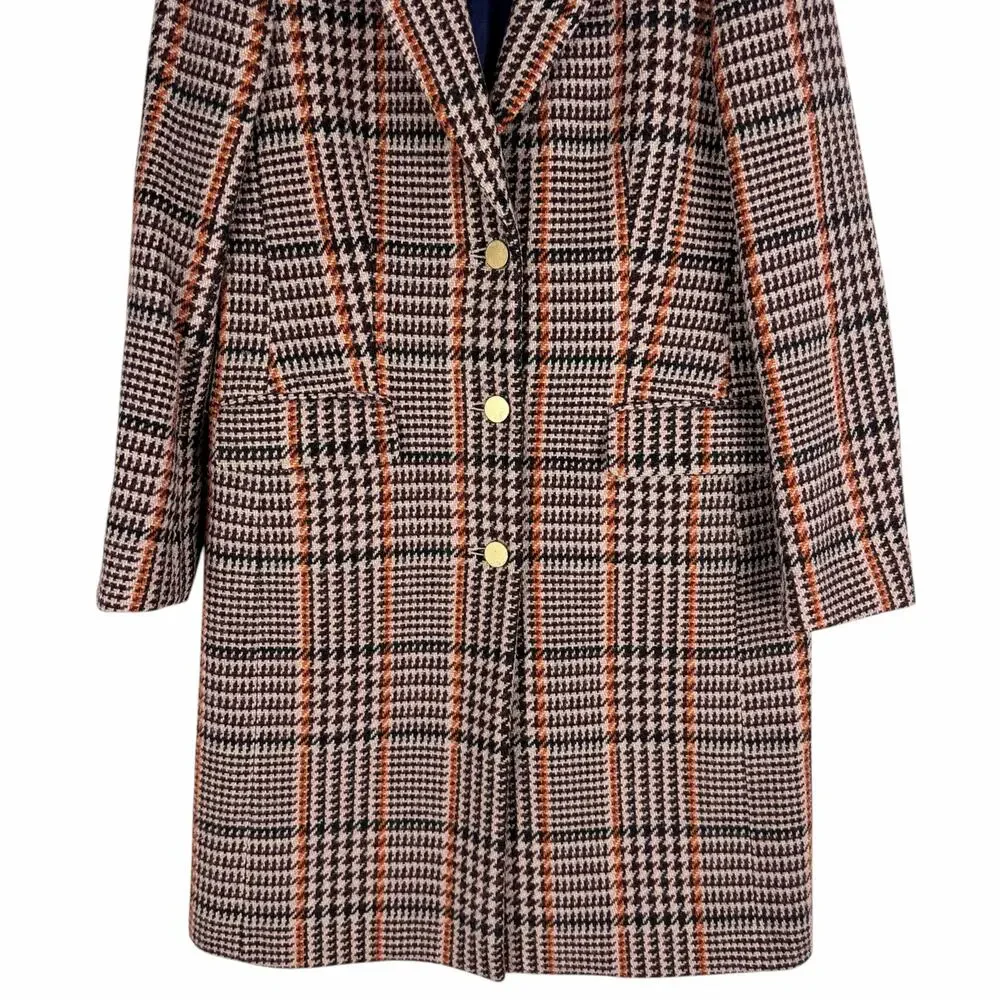 J. Crew Wool Blend Single Breasted Topcoat Cabernet Plaid Size 6 - Picture 6 of 12